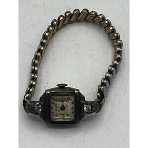 Vintage Banner Jeweltone Ladies Mechanical Watch Art Deco Rhinestone Lugs